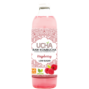 KOMBUCHA O SMAKU MALINOWYM NISKA ZAWARTOŚĆ CUKRÓW FAIR FOR LIFE BIO 350 ml - UCHA