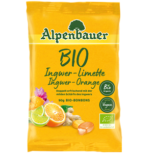 CUKIERKI Z NADZIENIEM O SMAKU IMBIROWO - LIMONKOWYM I IMBIROWO - POMARAŃCZOWYM BIO 90 g - ALPENBAUER