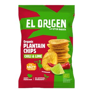 CHIPSY Z PLANTANA CHILI I LIMONKA BEZGLUTENOWE BIO 80 g - EL ORIGEN