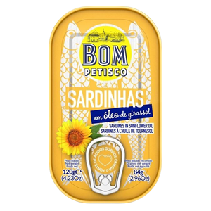 SARDYNKI PORTUGALSKIE W OLEJU SŁONECZNIKOWYM 120 g - BOM PETISCO
