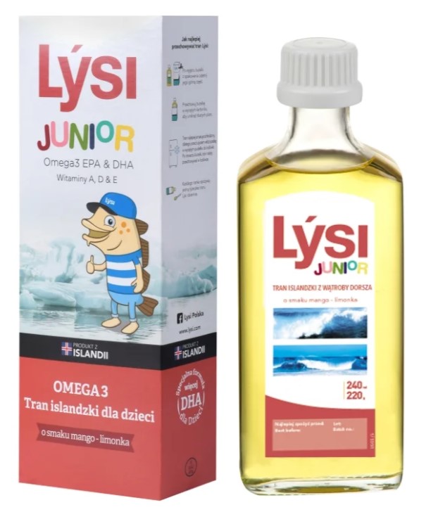 Tran islandzki omega-3 (1195 mg) o smaku mango - limonka dla dzieci 240 ml