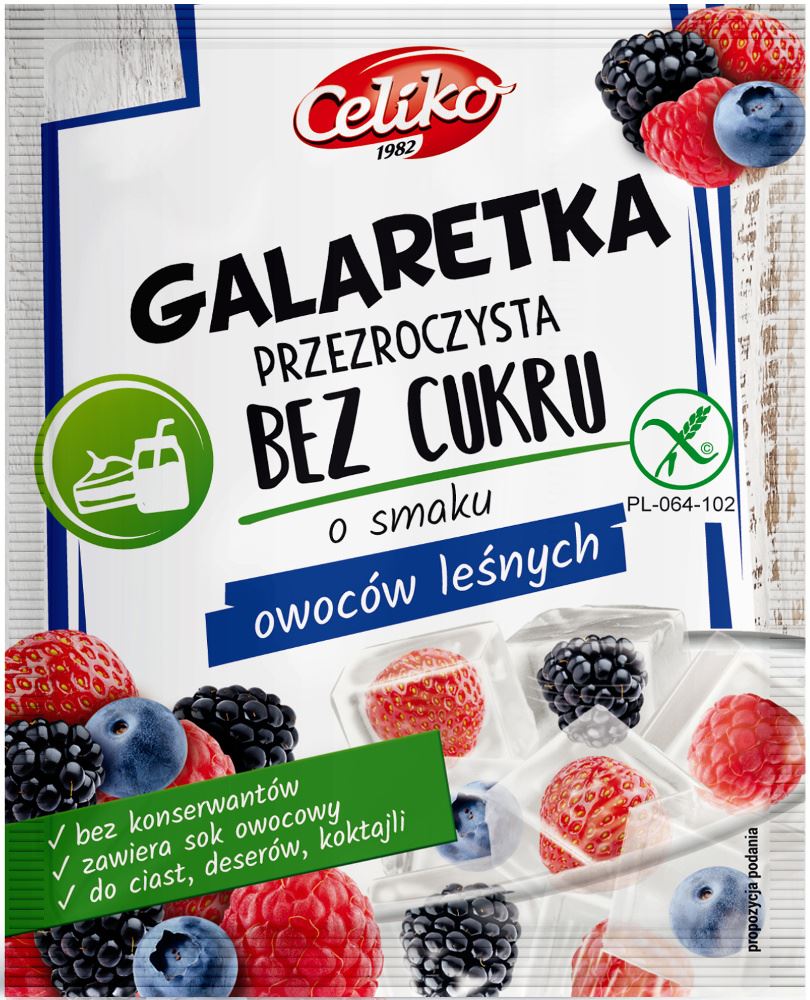 Galaretka przezroczysta bez cukru o smaku owoców leśnych bezglutenowa 14 g