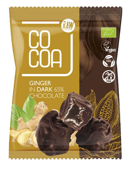 Imbir kandyzowany w czekoladzie ciemnej 65 % bio 70 g