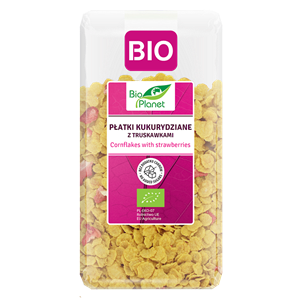 PŁATKI KUKURYDZIANE Z TRUSKAWKAMI BEZ DODATKU CUKRÓW BIO 250 g - BIO PLANET
