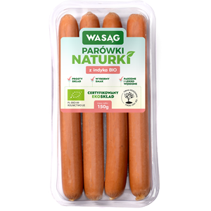 PARÓWKI Z INDYKA BIO 150 g - WASĄG (Z PÓŁKI)