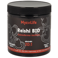 GRZYBY REISHI EKSTRAKT BEZGLUTENOWY BIO 100 g - PIĘĆ PRZEMIAN (MYCOLIFE)