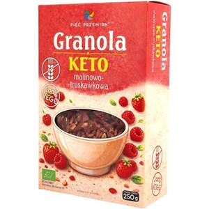 GRANOLA MALINOWO - TRUSKAWKOWA BEZ DODATKU CUKRÓW BEZGLUTENOWA KETO BIO 250 g - PIĘĆ PRZEMIAN