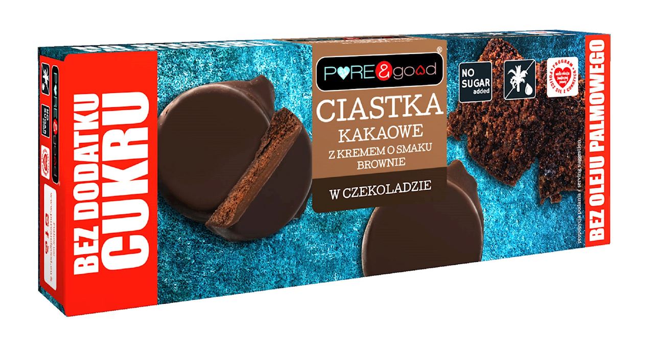 Ciastka kakaowe z kremem o smaku brownie w czekoladzie deserowej bez dodatku cukrów 128 g