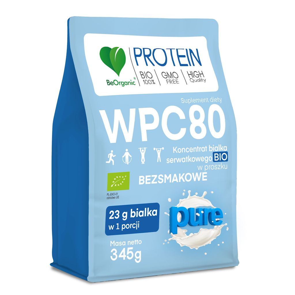 Białko serwatkowe naturalne (koncentrat wpc 80) bez dodatku cukrów bio 345 g
