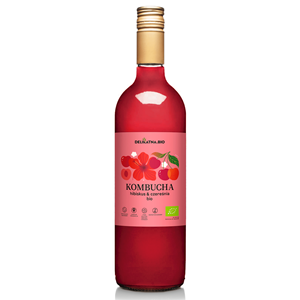 KOMBUCHA HIBISKUS I CZEREŚNIA BIO 750 ml - DELIKATNA (ZAKWASOWNIA)