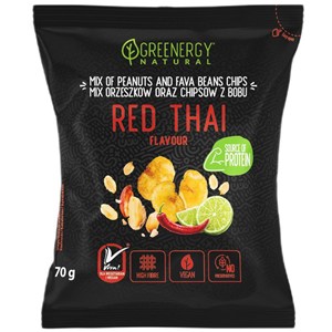 MIESZANKA PROTEINOWA ORZESZKÓW I CHIPSÓW Z BOBU RED THAI 70 g - GREENERGY