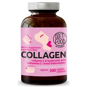 KOLAGEN WOŁOWY Z KWASEM HIALURONOWYM I WITAMINĄ C 300 TABLETEK - DIET-FOOD