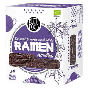 MAKARON (JAGLANO - RYŻOWY Z BATATEM FIOLETOWYM) RAMEN BEZGLUTENOWY BIO 280 g - DIET-FOOD