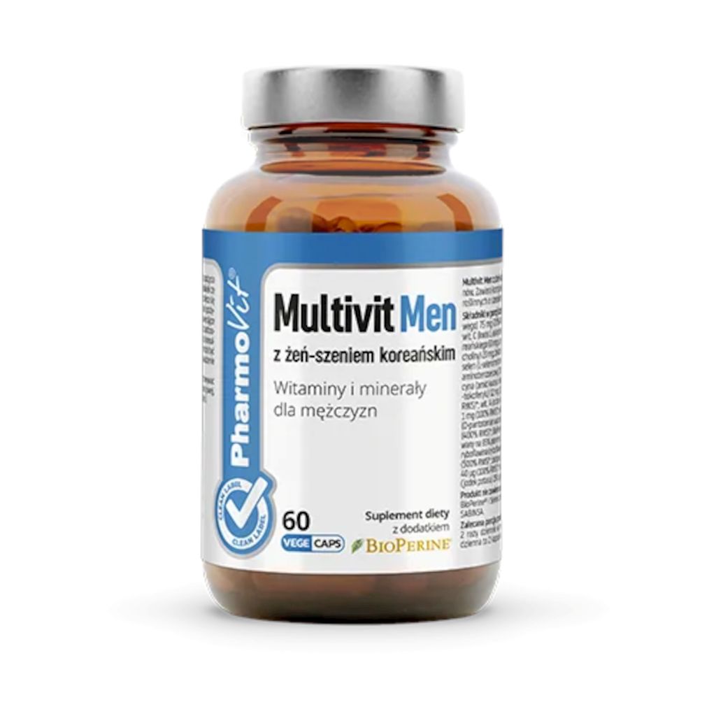Multiwitamina (multivit men z żeń-szeniem koreańskim) dla mężczyzn bezglutenowa 60 kapsułek