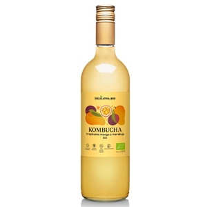 KOMBUCHA TROPIKALNE MANGO Z MARAKUJĄ BIO 750 ml - DELIKATNA