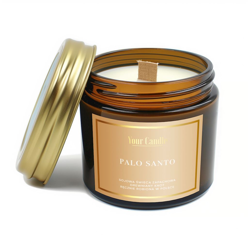 Świeca sojowa zapachowa z drewnianym knotem palo santo 120 ml