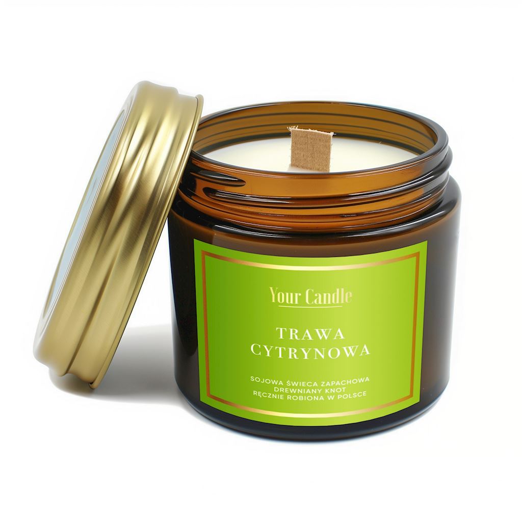 Świeca sojowa zapachowa z drewnianym knotem trawa cytrynowa 120 ml