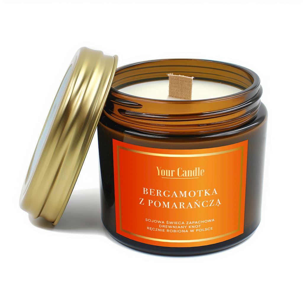Świeca sojowa zapachowa z drewnianym knotem bergamotka z pomarańczą 120 ml