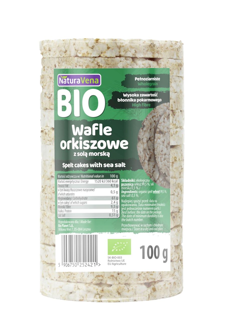 Wafle orkiszowe pełnoziarniste z solą morską bio 100 g