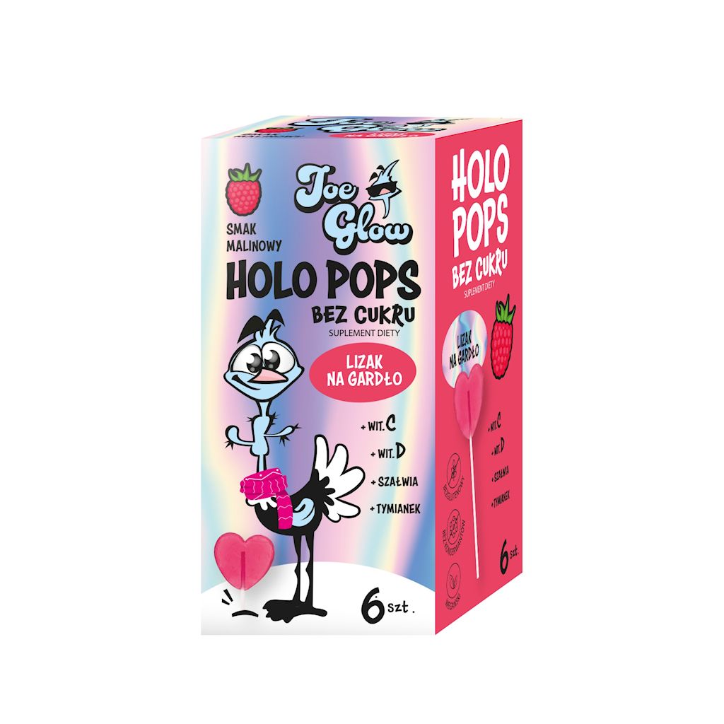 Lizak serce holo pops o smaku malinowym na gardło bez cukru bezglutenowy (6 szt.) 36 g
