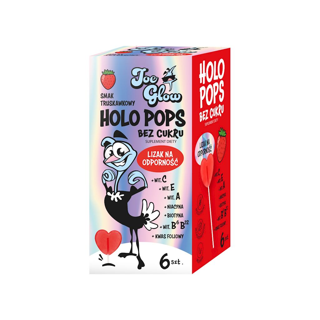 Lizak serce holo pops o smaku truskawkowym na odporność bez cukru bezglutenowy (6 szt.) 36 g