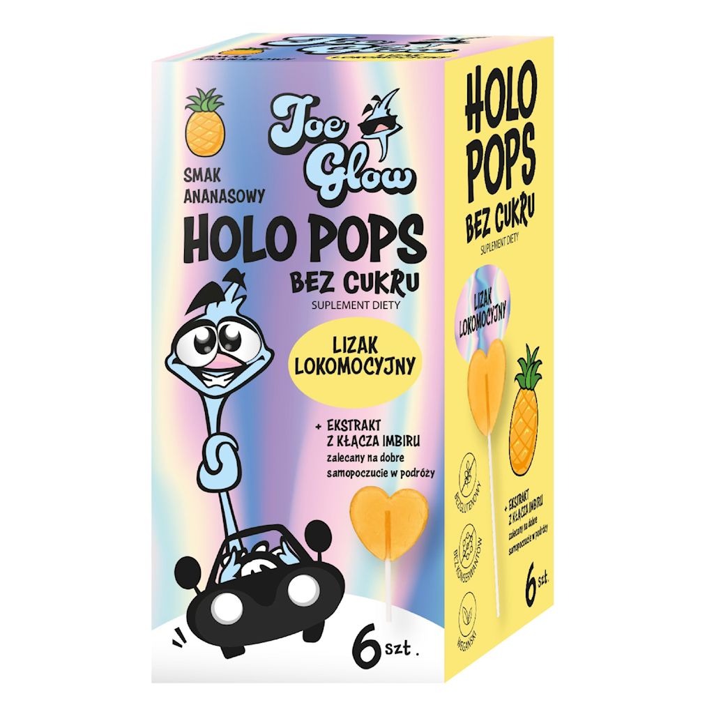 Lizak serce holo pops o smaku ananasowym z imbirem na objawy lokomocyjne bez cukru bezglutenowy (6 szt.) 36 g
