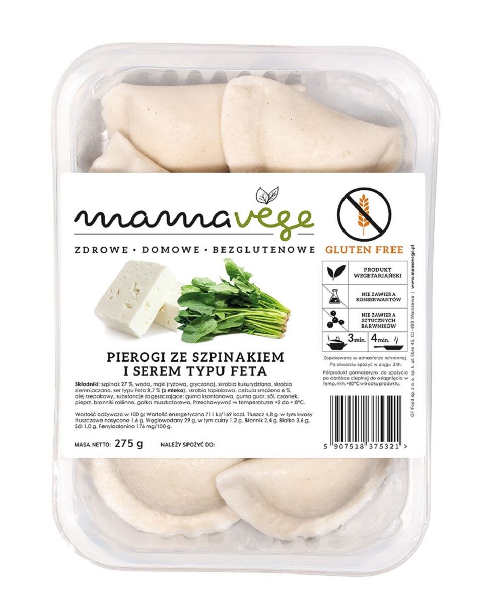 Pierogi ze szpinakiem i serem typu feta bezglutenowe 275 g