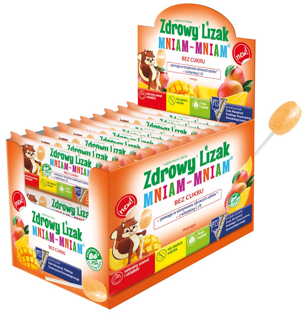 Lizak o smaku mango z witaminą d i c bez cukru bezglutenowy 6 g