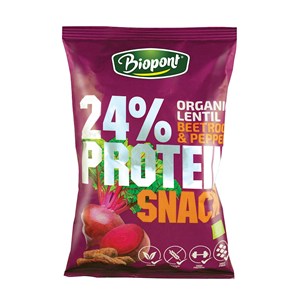 CHRUPKI PROTEINOWE O SMAKU BURAKA Z PIEPRZEM BEZGLUTENOWE BIO 50 g - BIOPONT