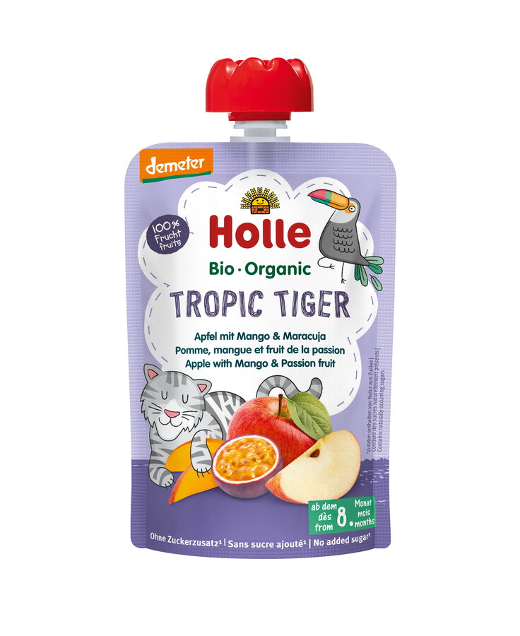 Mus tropikalny tygrysek (jabłko - mango - marakuja) bez dodatku cukrów od 8 miesiąca demeter bio 100 g