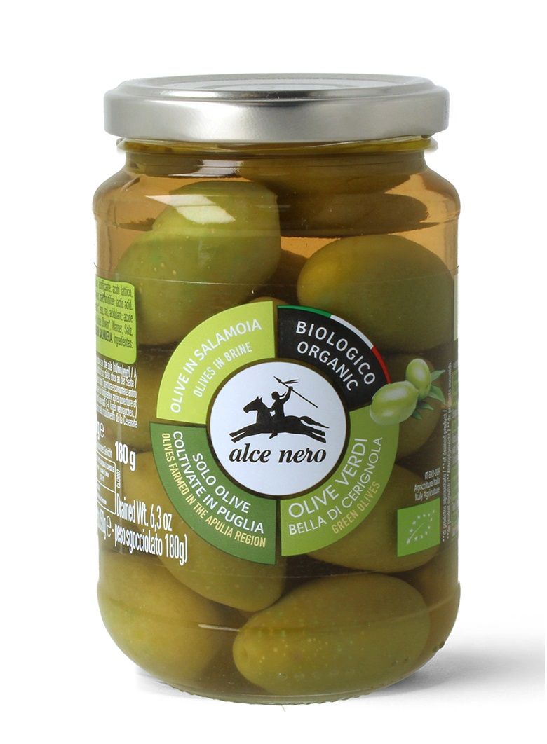 Oliwki zielone bella di cerignola z pestką w zalewie bio 350 g (180 g)