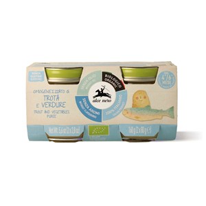 PSTRĄG Z WARZYWAMI BEZGLUTENOWY OD 4 MIESIĄCA BIO (2 x 80 g) 160 g - ALCE NERO