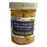 TUŃCZYK ŻÓŁTOPŁETWY FILETY MSC W OLIWIE Z OLIWEK 180 g (SŁOIK) - EMPERATRIZ