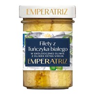 TUŃCZYK BIAŁY FILETY MSC W BIO OLIWIE Z OLIWEK EXTRA VIRGIN 180 g (SŁOIK) - EMPERATRIZ