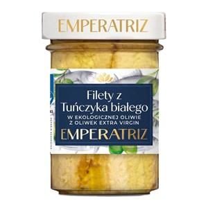 TUŃCZYK BIAŁY FILETY MSC W BIO OLIWIE Z OLIWEK EXTRA VIRGIN 180 g (SŁOIK) - EMPERATRIZ