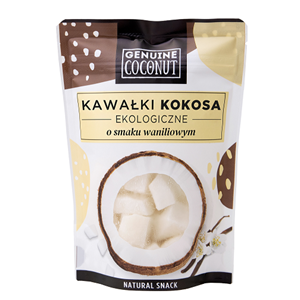 KOKOS KAWAŁKI ŚWIEŻE O SMAKU WANILIOWYM BEZGLUTENOWE BIO 100 g - GENUINE COCONUT