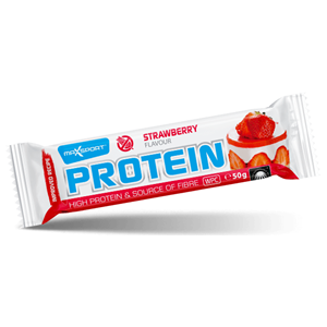 BATON PROTEINOWY O SMAKU TRUSKAWKOWYM W BIAŁEJ POLEWIE BEZGLUTENOWY 50 g - MAXSPORT