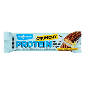 BATON PROTEINOWY CRUNCHY O SMAKU KOKOSA I WANILII W CZEKOLADZIE MLECZNEJ BEZ DODATKU CUKRÓW BEZGLUTENOWY 40 g - MAXSPORT