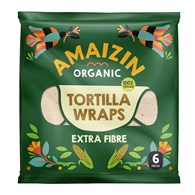 TORTILLA WRAPS Z OTRĘBAMI (ŹRÓDŁO BŁONNIKA POKARMOWEGO) BIO (6 szt.) 240 g - AMAIZIN